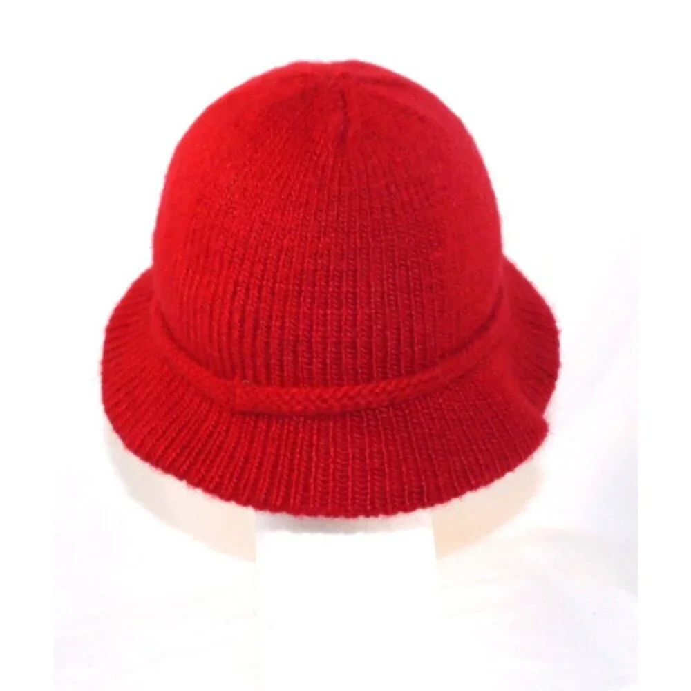 Vintage ARIS red knit Women's bucket hat with brim made in USA One Size